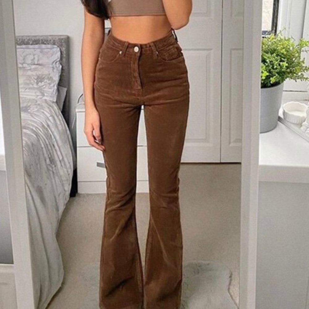 Brown Corduroy Pants High Rise Flare - Picture 1 of 6